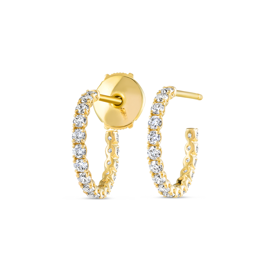 Large Natural Diamond Huggie Earrings Yellow Gold