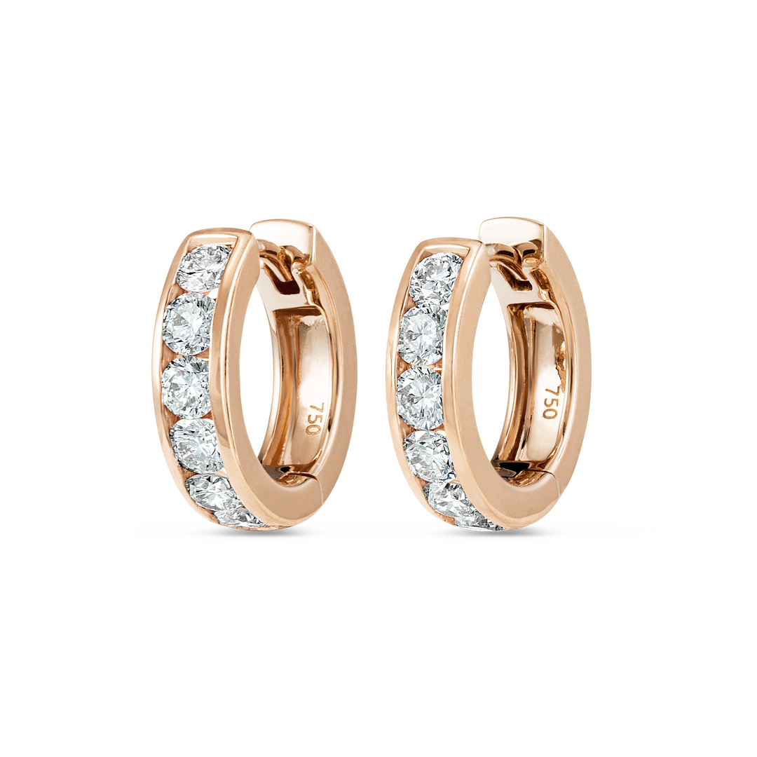 Channel Set Natural Diamond Huggie Earrings Rose Gold