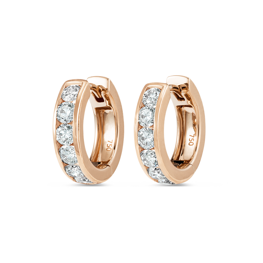 Channel Set Natural Diamond Huggie Earrings Rose Gold