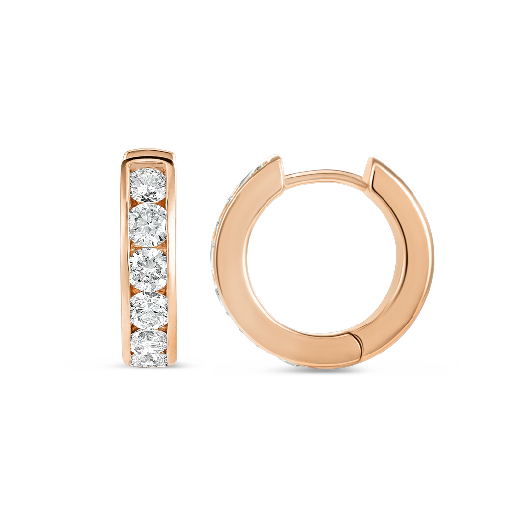 Channel Set Natural Diamond Huggie Earrings Rose Gold