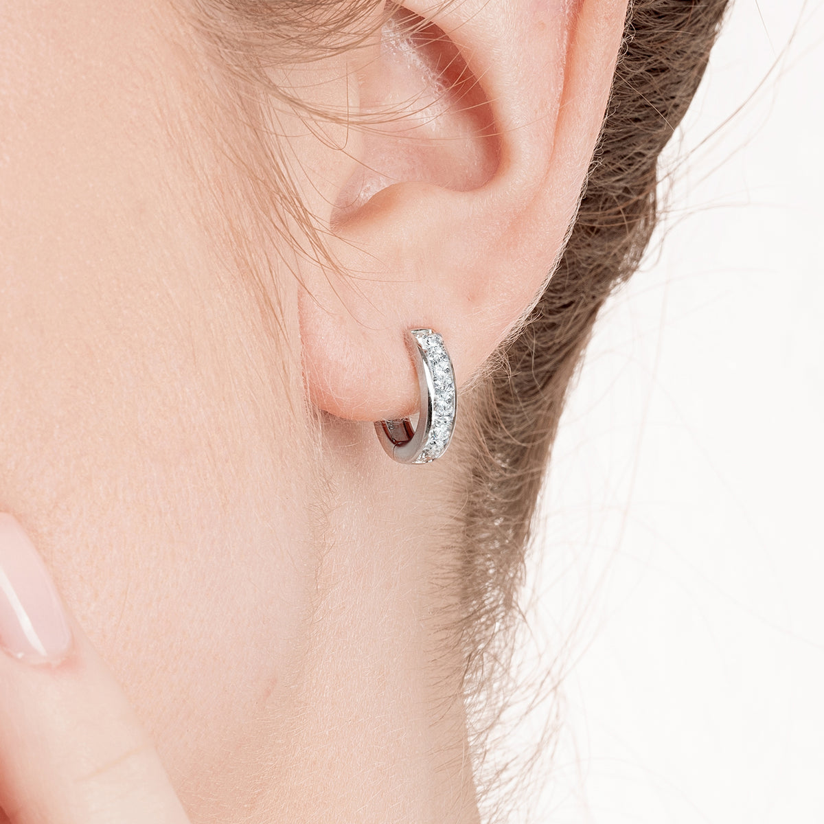 Channel Set Natural Diamond Huggie Earrings White Gold