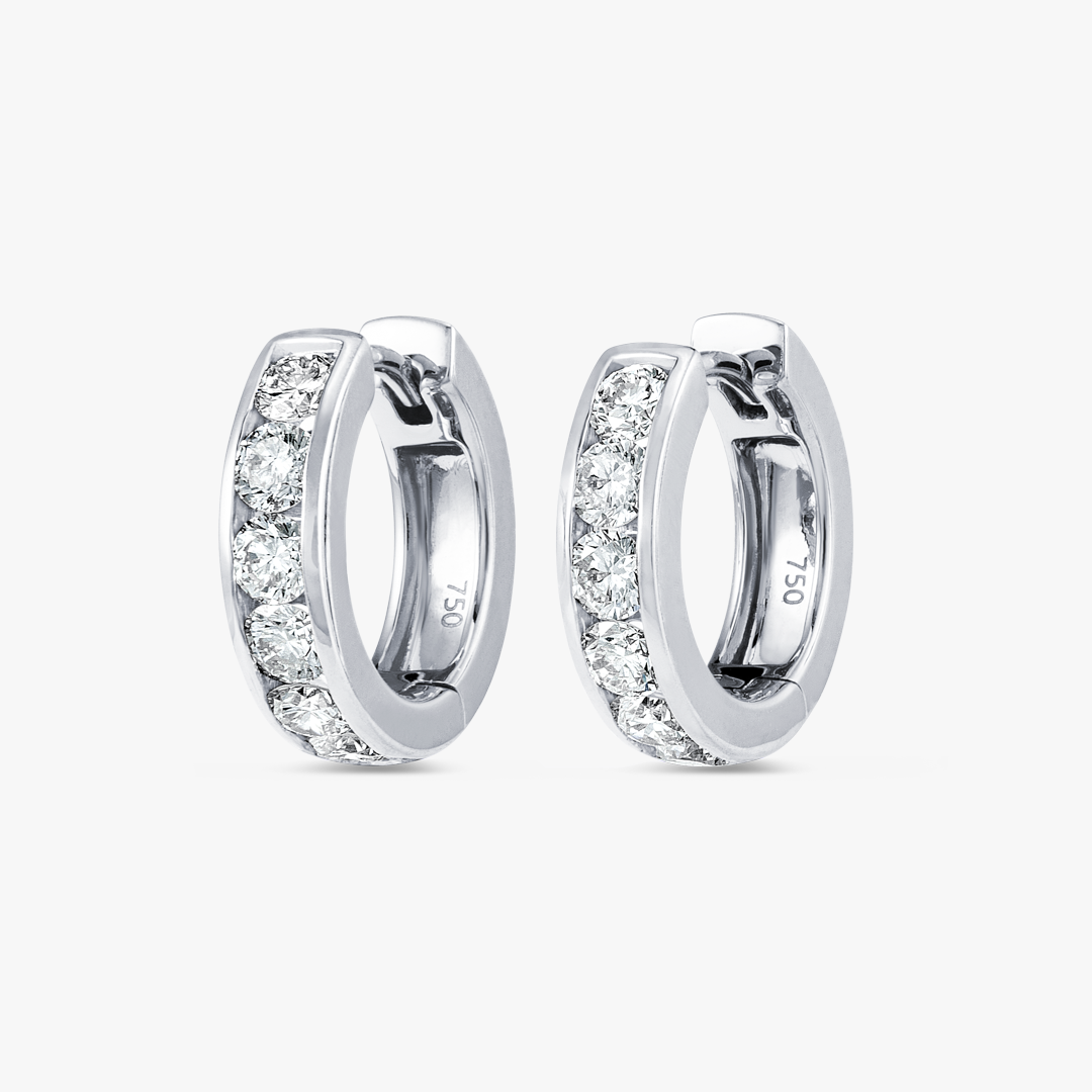Channel Set Natural Diamond Huggie Earrings White Gold