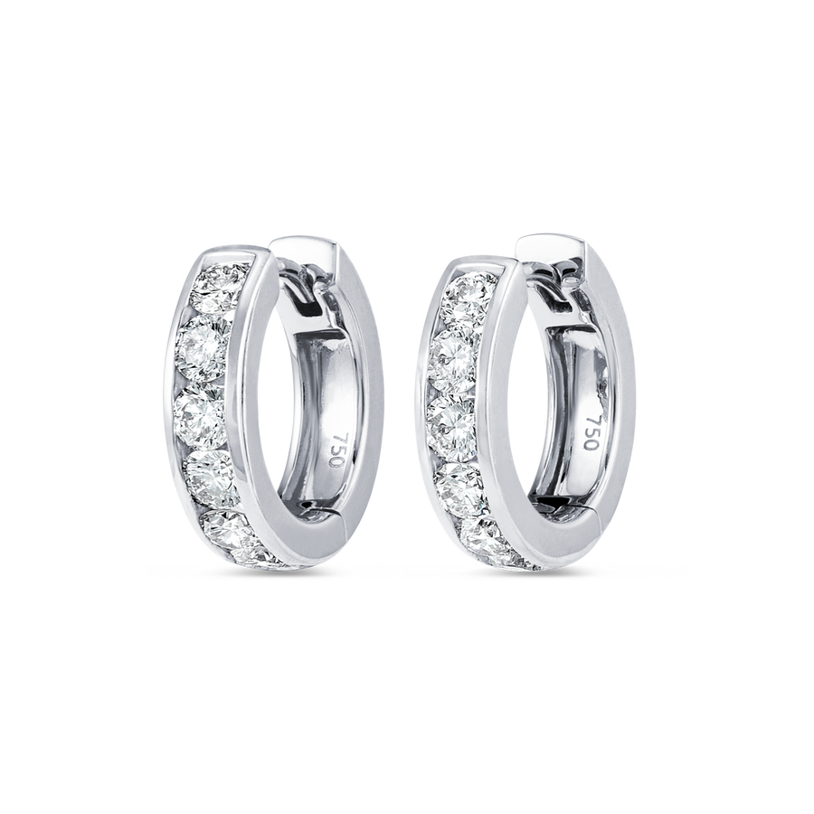 Channel Set Natural Diamond Huggie Earrings White Gold