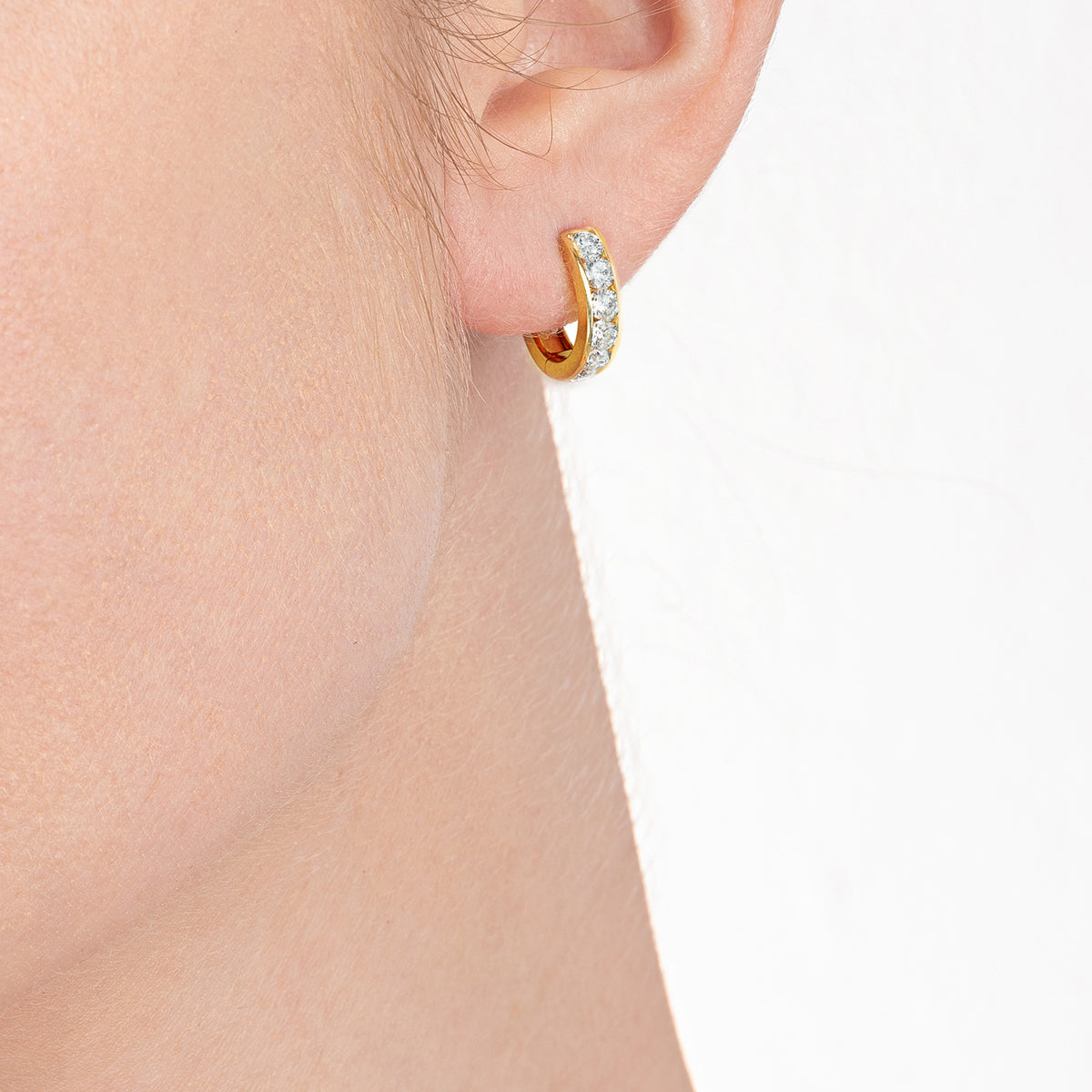Channel Set Natural Diamond Huggie Earrings Yellow Gold