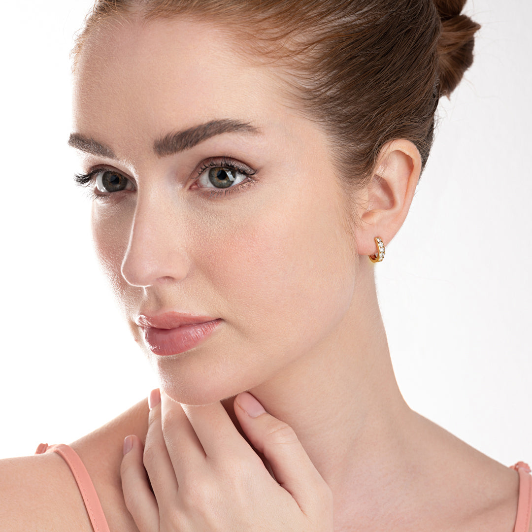 Channel Set Natural Diamond Huggie Earrings Yellow Gold