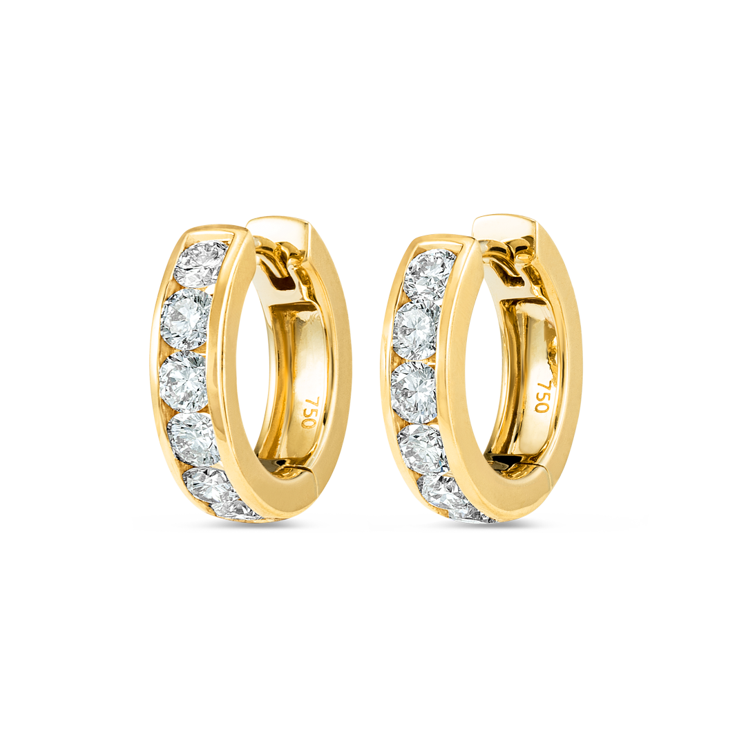 Channel Set Natural Diamond Huggie Earrings Yellow Gold