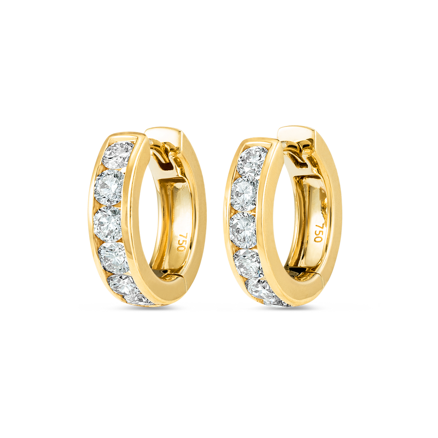 Channel Set Natural Diamond Huggie Earrings Yellow Gold