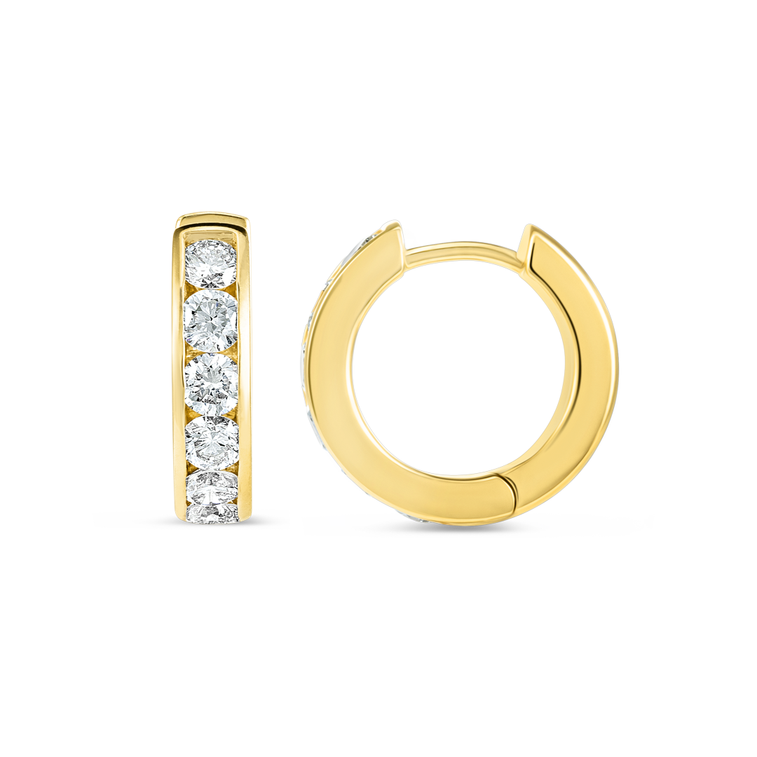 Channel Set Natural Diamond Huggie Earrings Yellow Gold