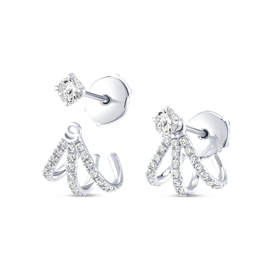 Triple Huggie With Detachable Stud Earrings White Gold