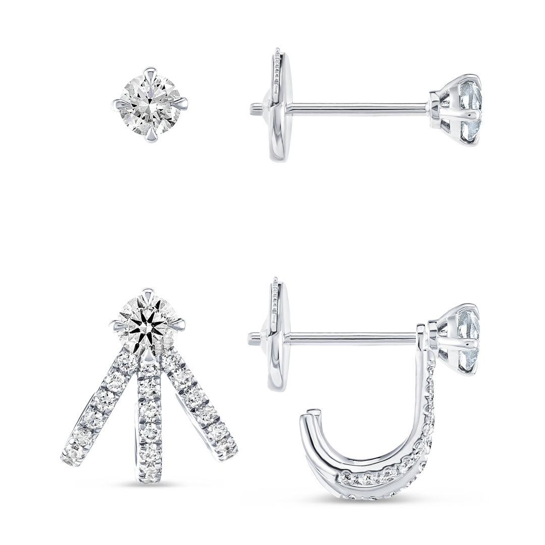 Triple Huggie With Detachable Stud Earrings White Gold