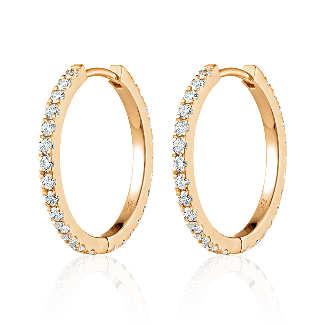 Medium Natural Diamond Hoop Earrings Rose Gold