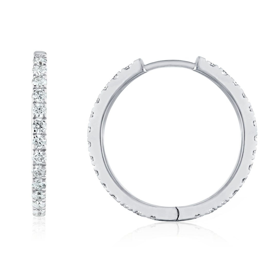 Medium Size Natural Diamond Hoop Earrings White Gold