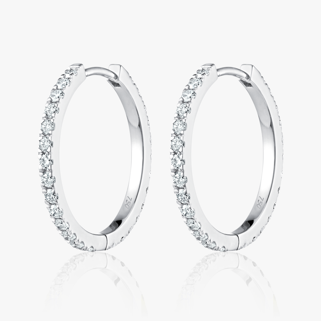 Medium Size Natural Diamond Hoop Earrings White Gold