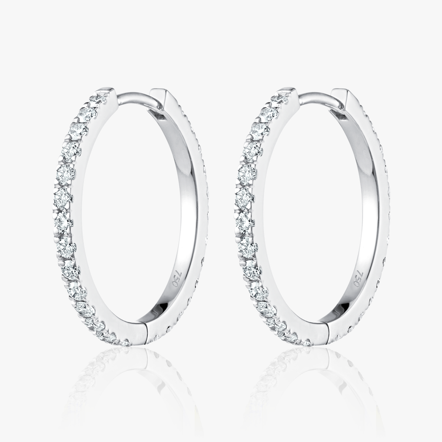 Medium Size Natural Diamond Hoop Earrings White Gold