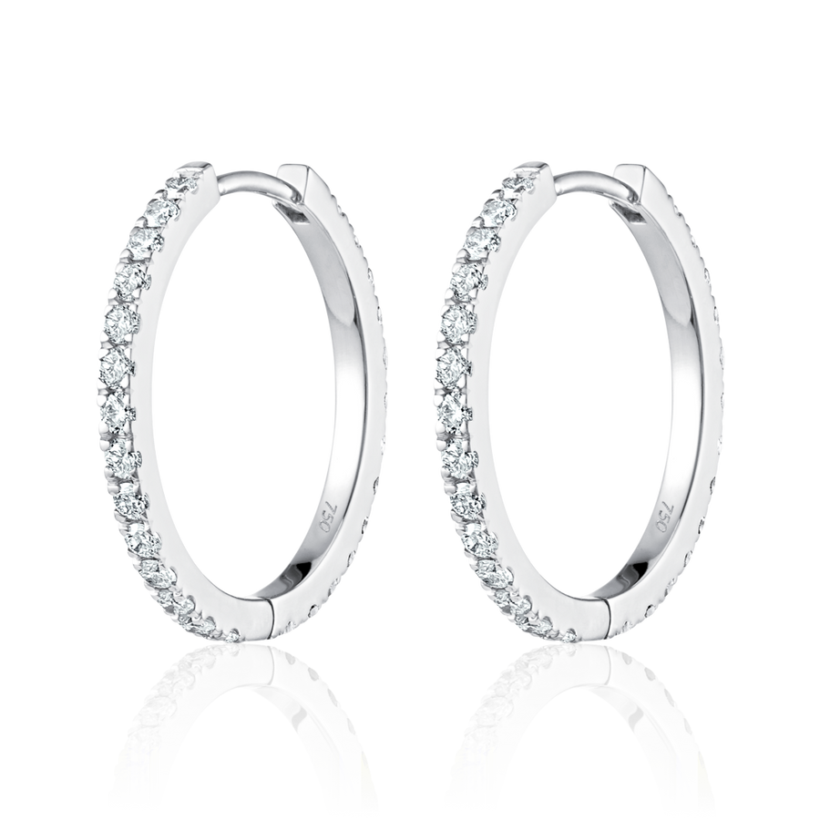 Medium Size Natural Diamond Hoop Earrings White Gold