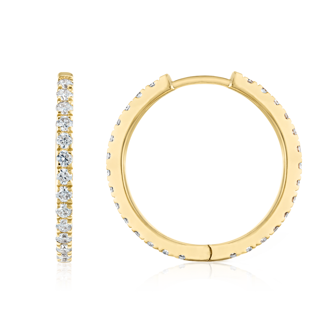 Medium Natural Diamond Hoop Earrings Yellow Gold