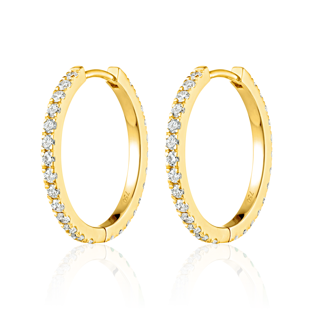 Medium Natural Diamond Hoop Earrings Yellow Gold