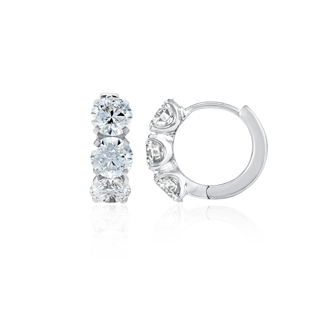 Large Natural Diamond Huggie Earrings White Gold