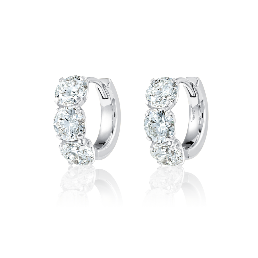 Large Natural Diamond Huggie Earrings White Gold