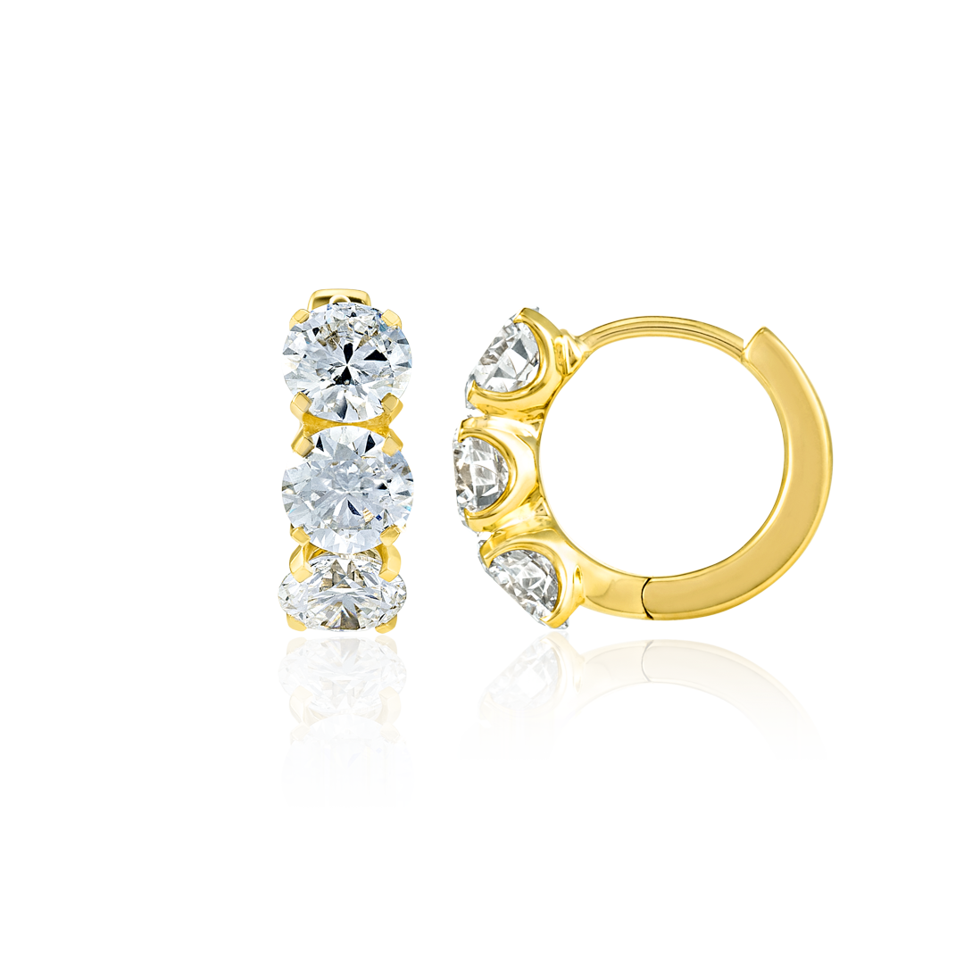 Large Natural Diamond Huggie Earrings Yellow Gold