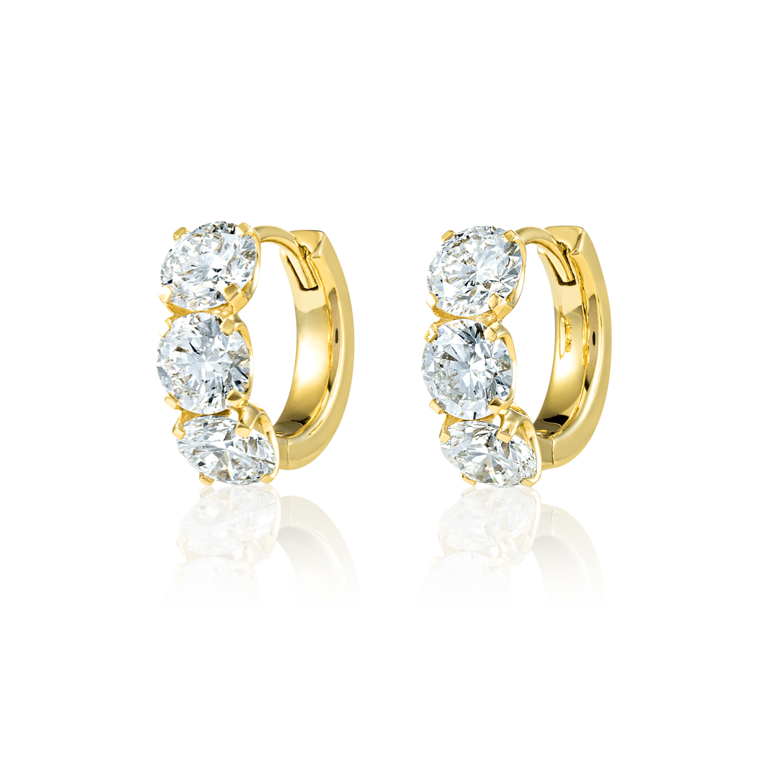Large Natural Diamond Huggie Earrings Yellow Gold