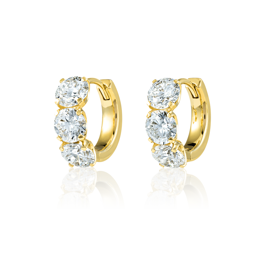 Large Natural Diamond Huggie Earrings Yellow Gold