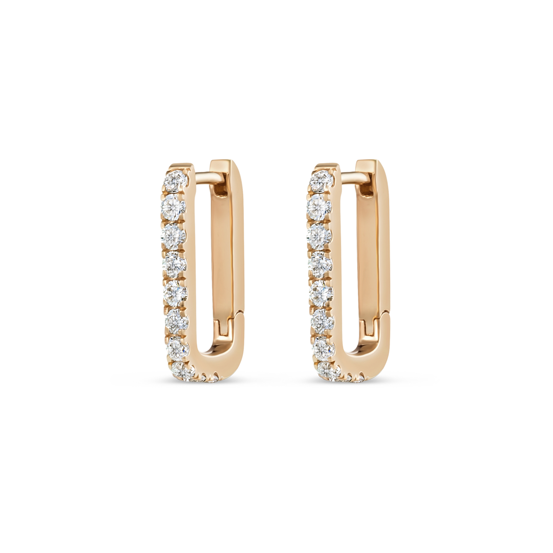 Diamond Paperclip Style Hoop Earrings Rose Gold