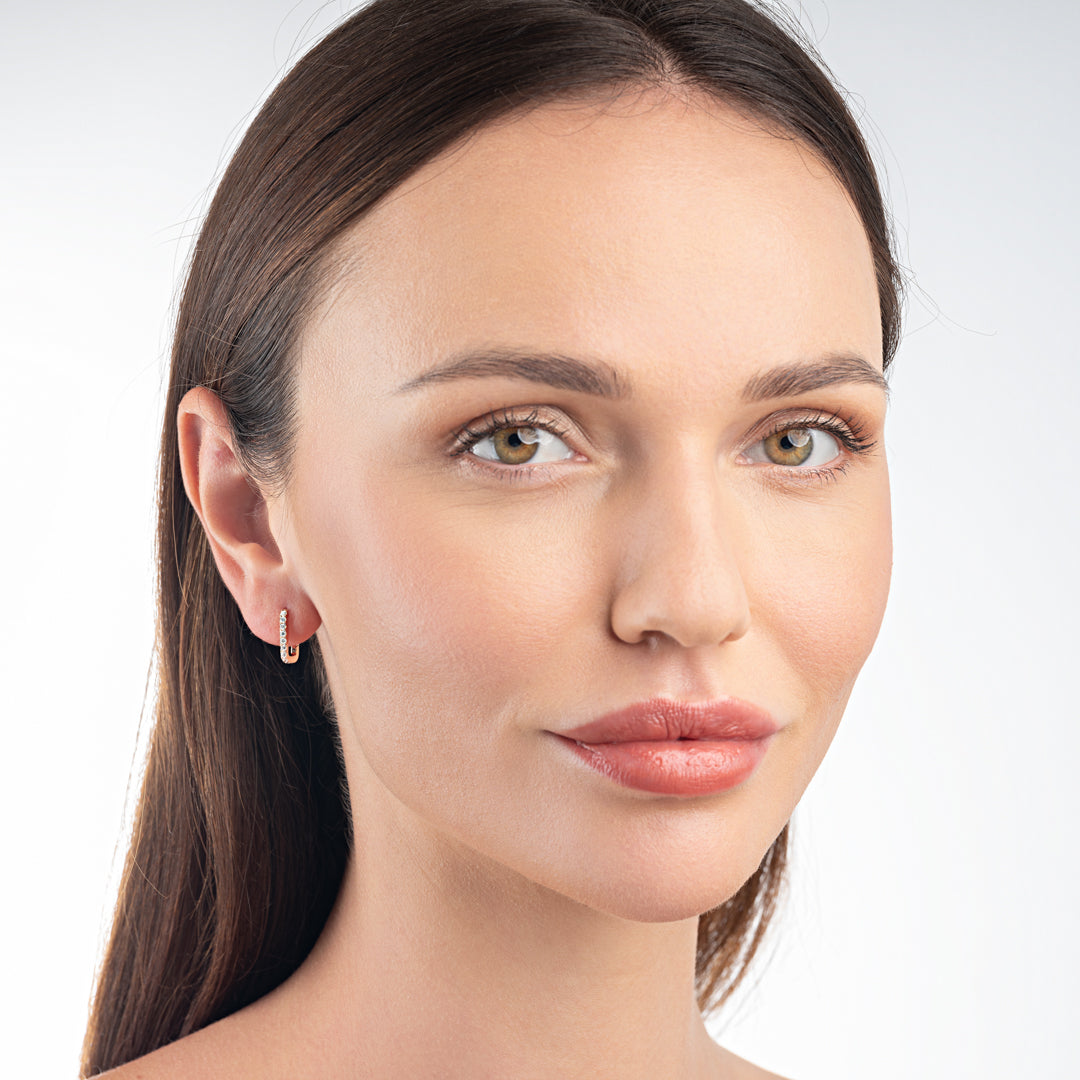 Natural Diamond Paperclip Style Hoop Earrings Rose Gold