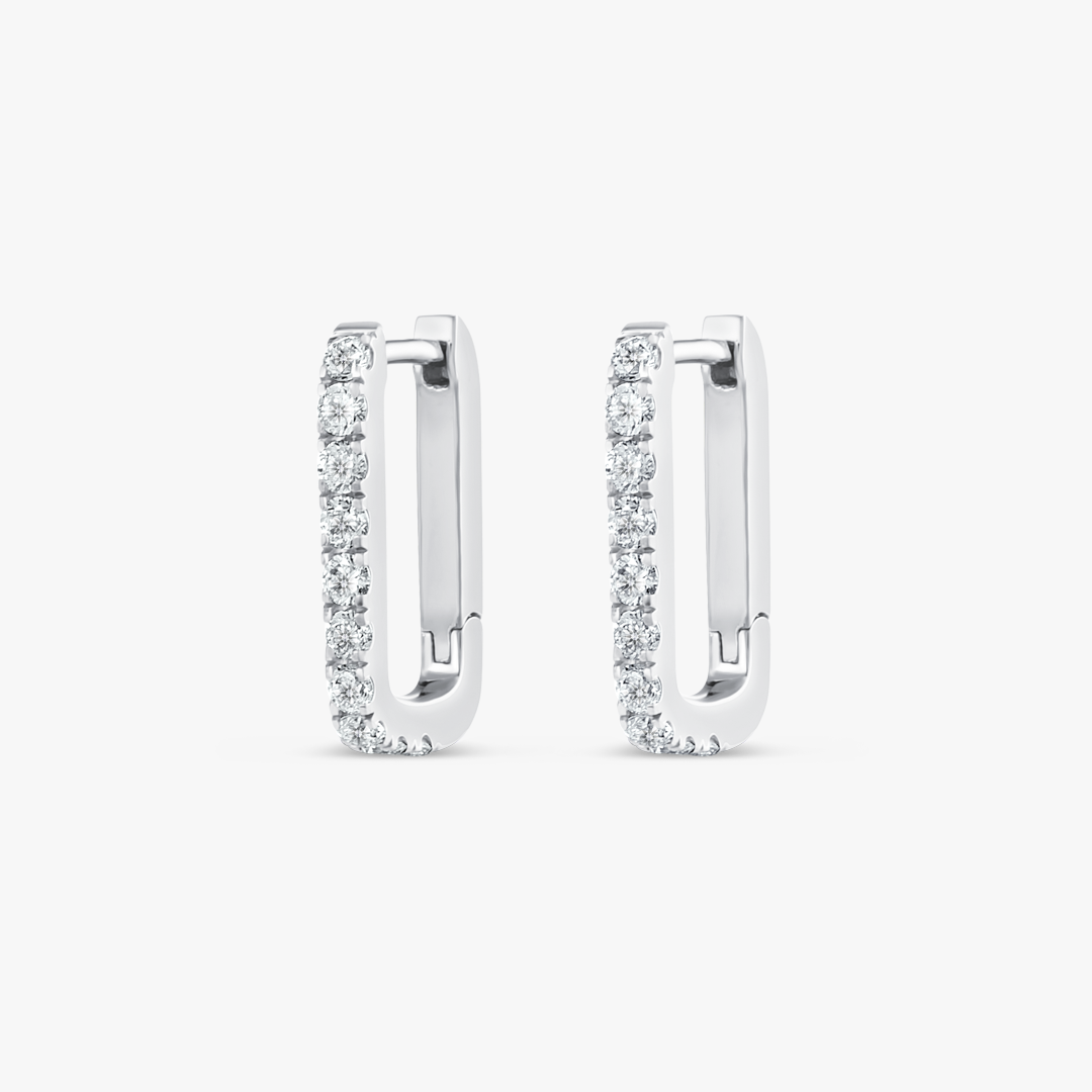 Natural Diamond Paperclip Style Hoop Earrings White Gold