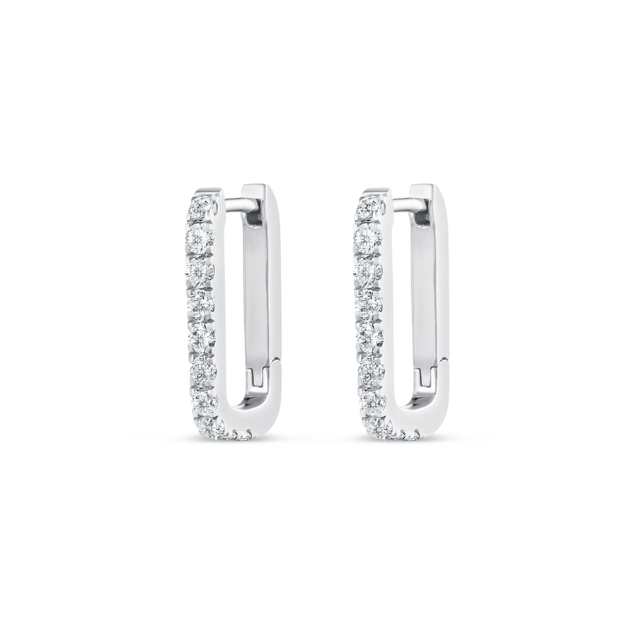 Natural Diamond Paperclip Style Hoop Earrings White Gold