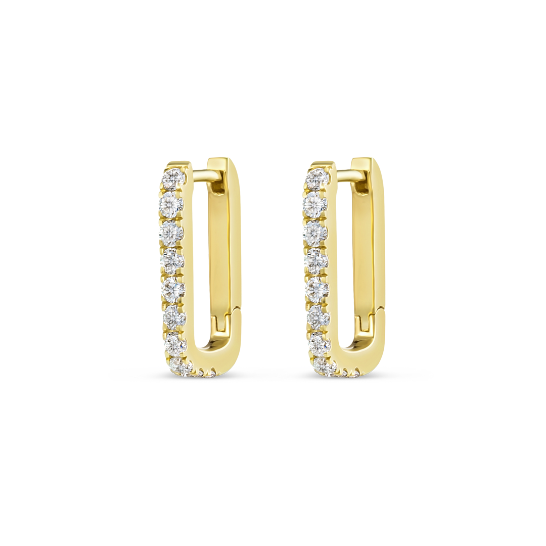 Diamond Paperclip Style Hoop Earrings Yellow Gold