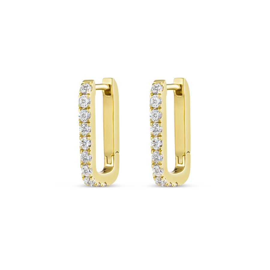 Natural Diamond Paperclip Style Hoop Earrings Yellow Gold