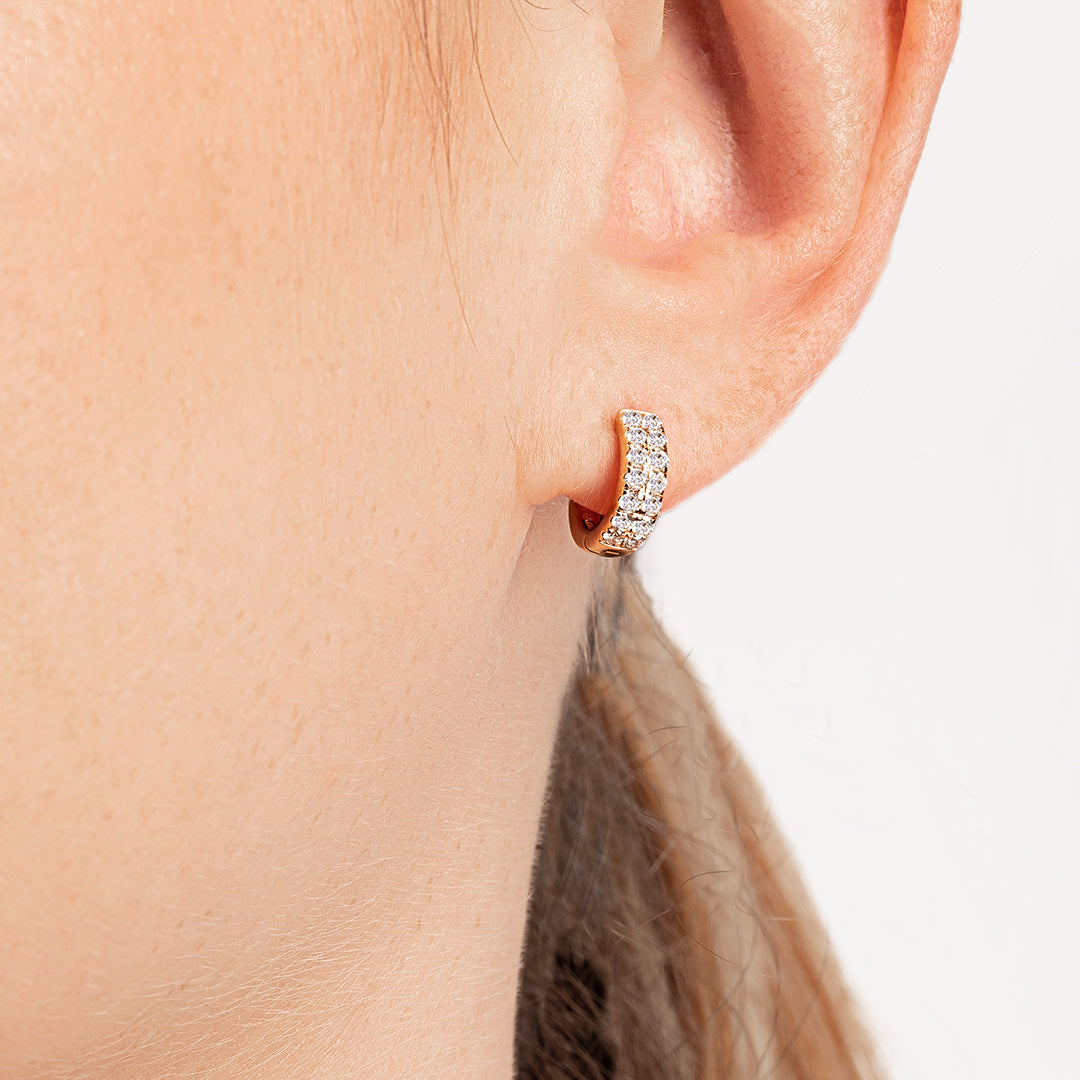 Double Natural Diamond Huggie Hoop Earrings Rose Gold