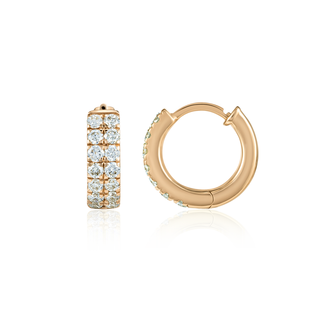 Double Natural Diamond Huggie Hoop Earrings Rose Gold