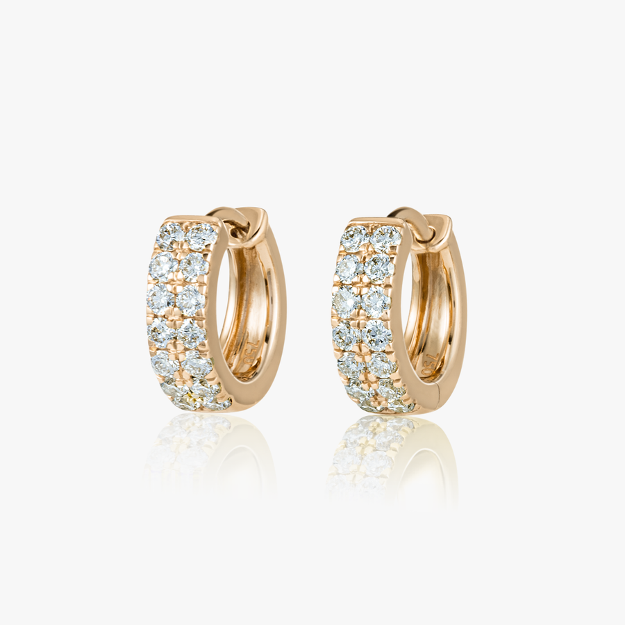 Double Natural Diamond Huggie Hoop Earrings Rose Gold