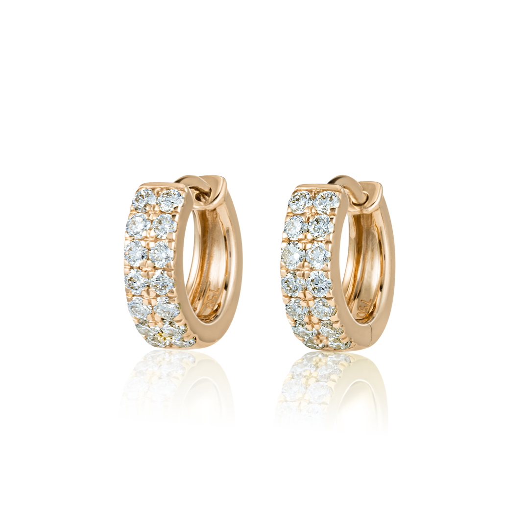 Double Natural Diamond Huggie Hoop Earrings Rose Gold