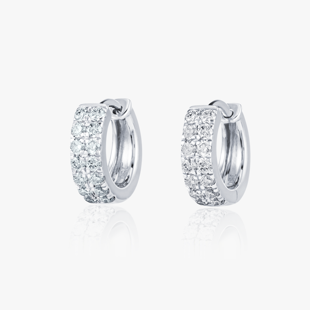 Double Natural Diamond Huggie Hoop Earrings White Gold