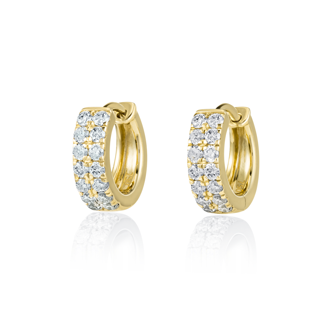Double Natural Diamond Huggie Hoop Earrings Yellow Gold