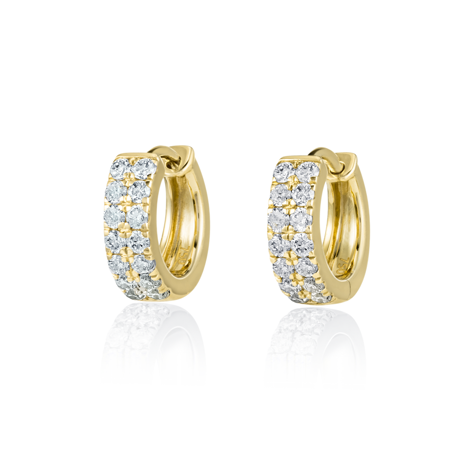 Double Natural Diamond Huggie Hoop Earrings Yellow Gold