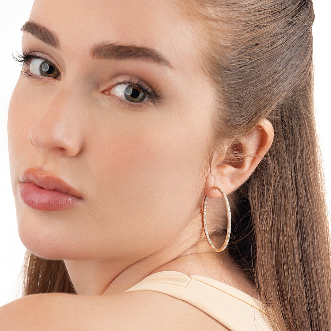 Large Natural Diamond Hoop Earrings Yellow Gold