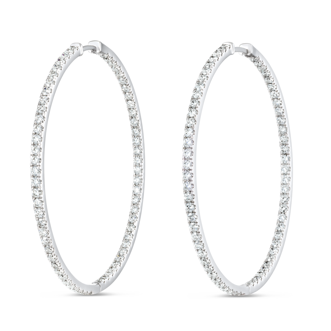 Large Natural Diamond Hoop Earrings White Gold