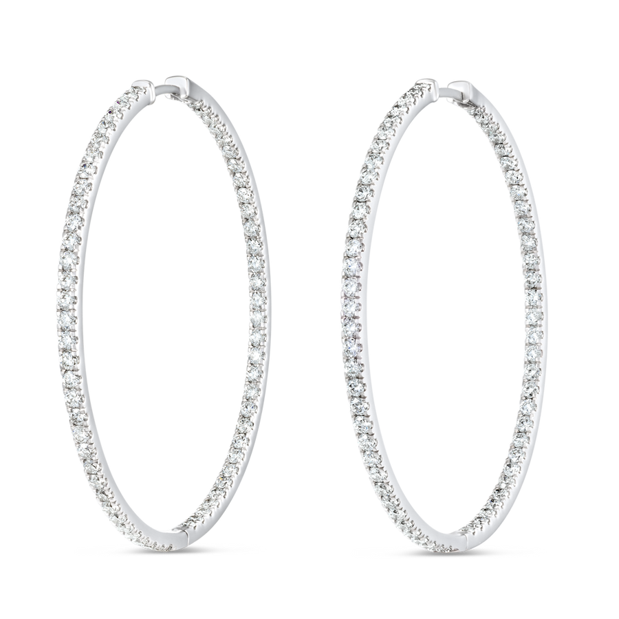 Large Natural Diamond Hoop Earrings White Gold