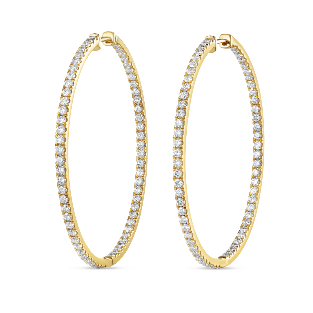 Large Natural Diamond Hoop Earrings Yellow Gold