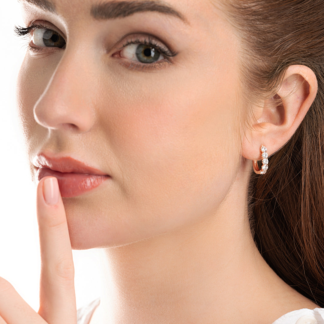 Large Natural Diamond Paperclip Style Hoop Earrings Rose Gold