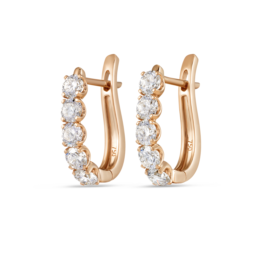 Large Natural Diamond Paperclip Style Hoop Earrings Rose Gold
