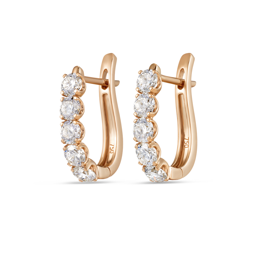 Large Natural Diamond Paperclip Style Hoop Earrings Rose Gold