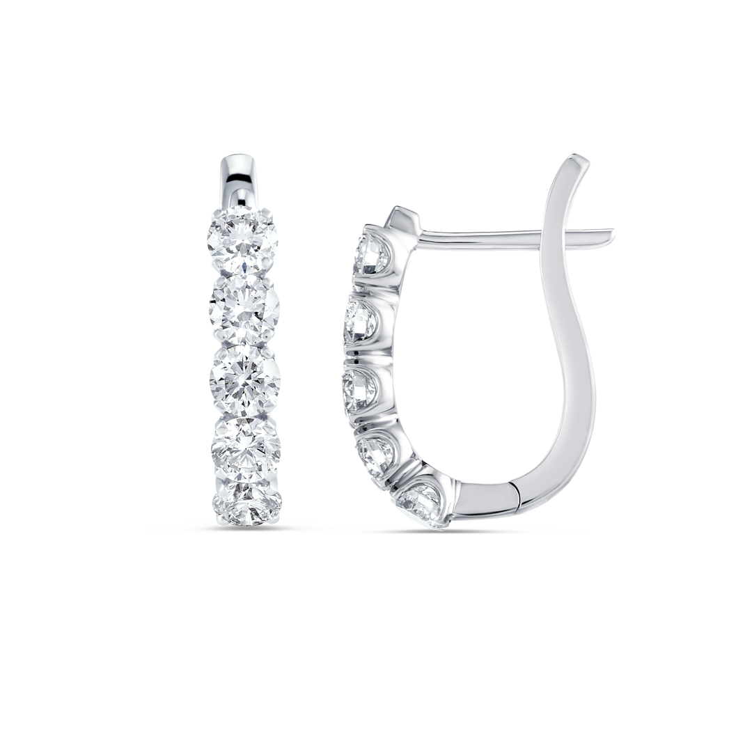 Large Natural Diamond Paperclip Style Hoop Earrings White Gold