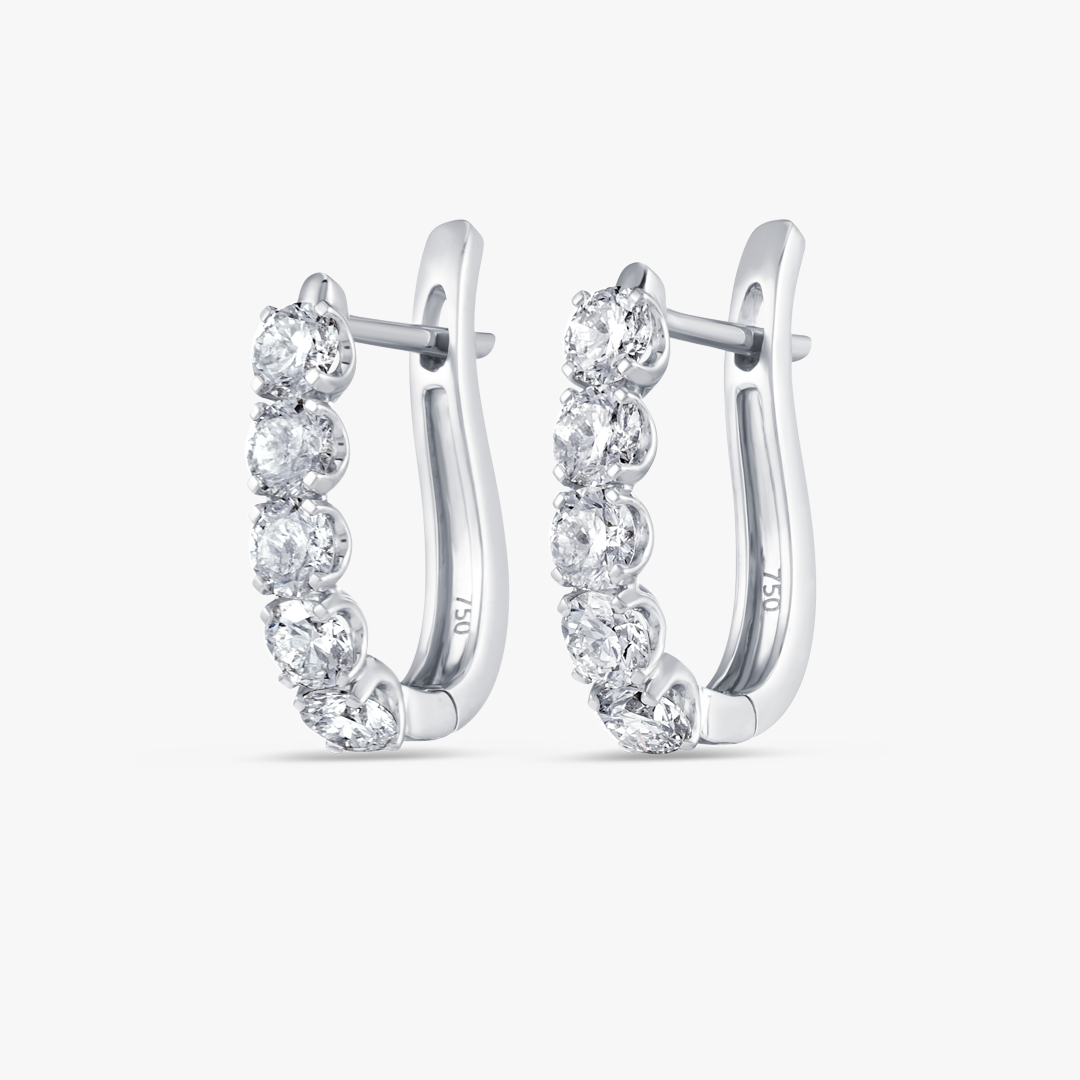 Large Natural Diamond Paperclip Style Hoop Earrings White Gold