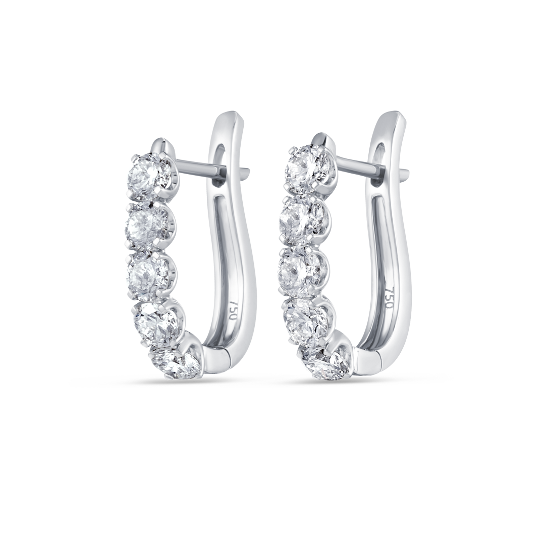 Large Natural Diamond Paperclip Style Hoop Earrings White Gold