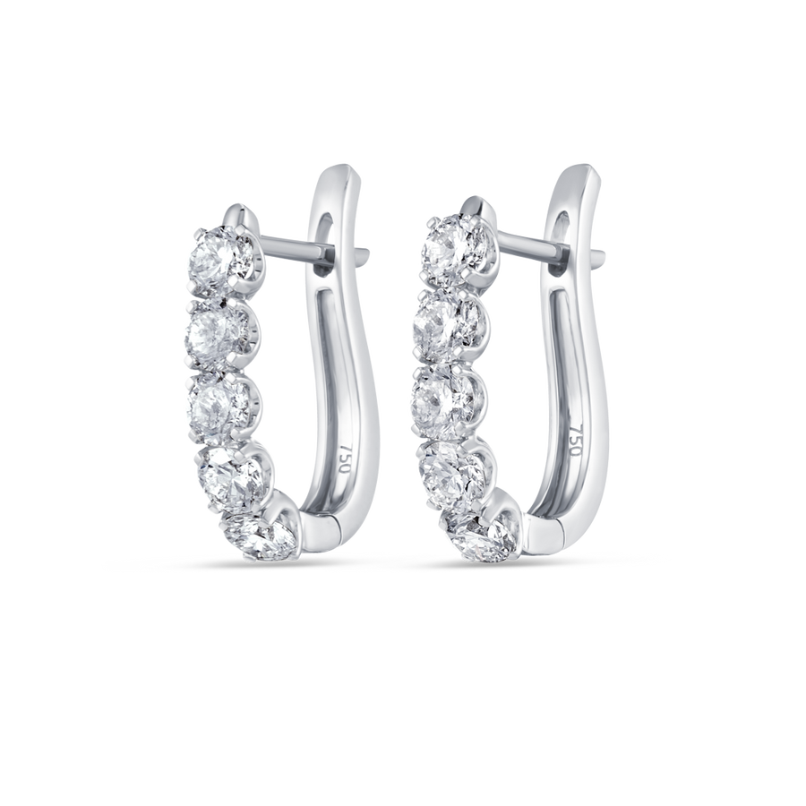 Large Natural Diamond Paperclip Style Hoop Earrings White Gold